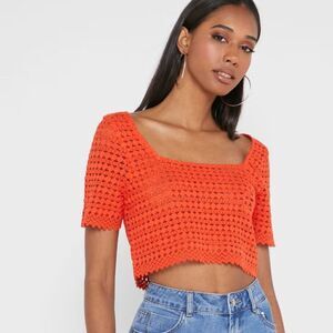 VERO MODA Broad Neck Knitted Crop Top // Size Medium // BNWT // Spicy orange